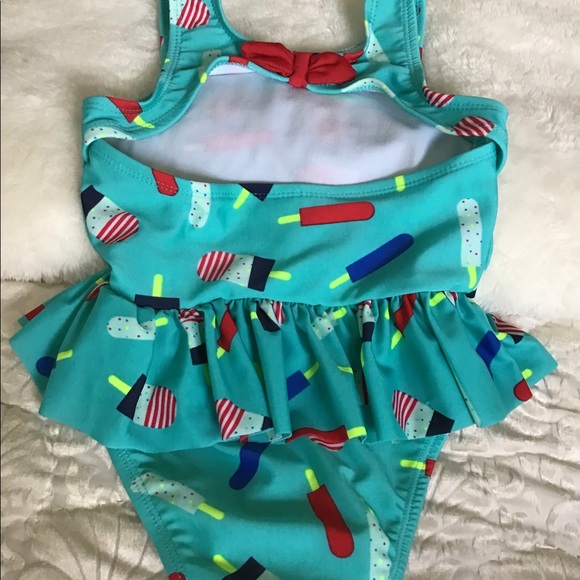 Cat and Jack swimsuit with Popsicles 2T turquoise. Colorful ruffled skirt - Picture 4 of 6